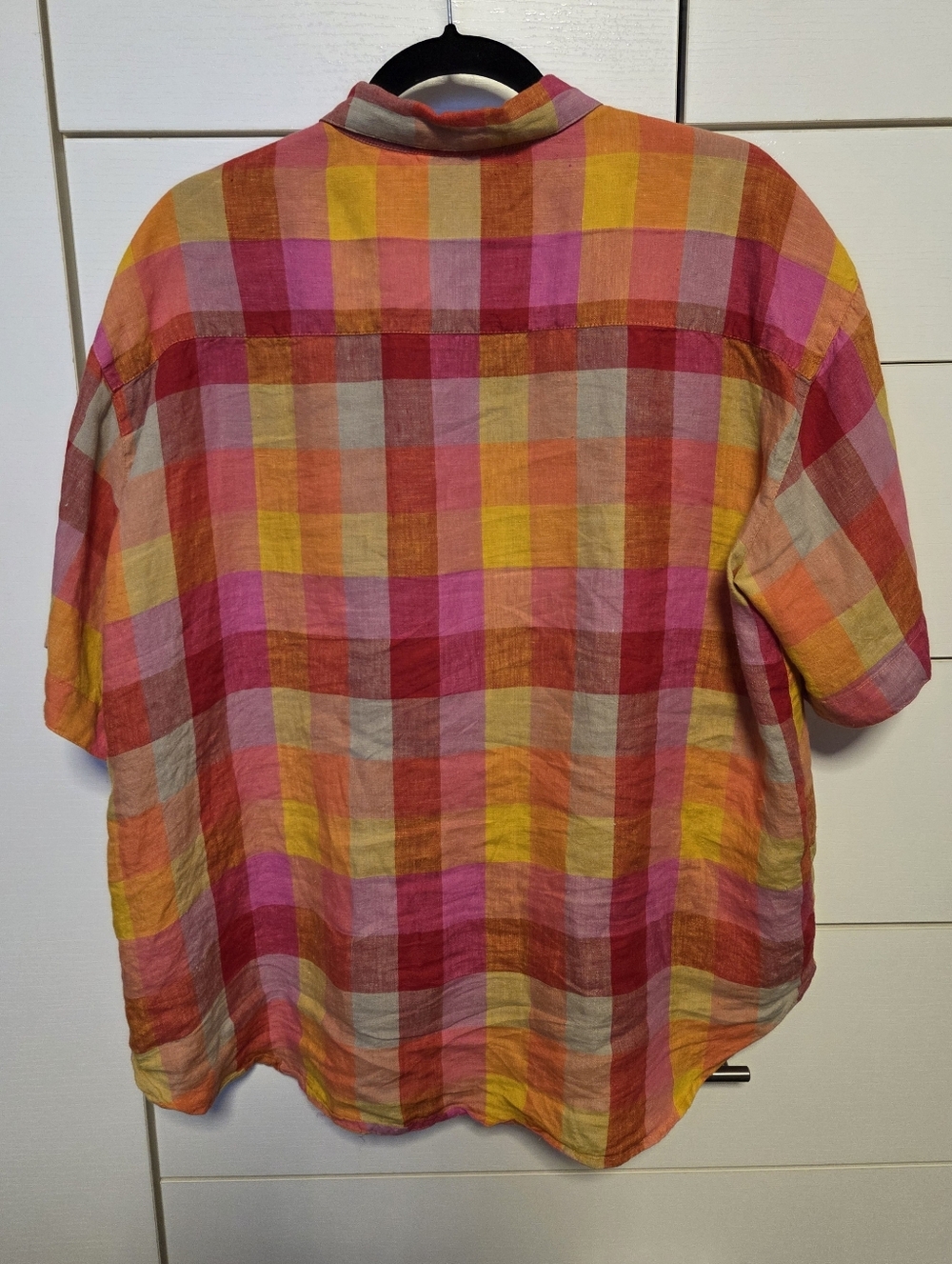 L Gudrun Sjoden Plaid Shirt - Vibrant Pink, Yellow & Orange, Great Condition - Picture 2 of 5